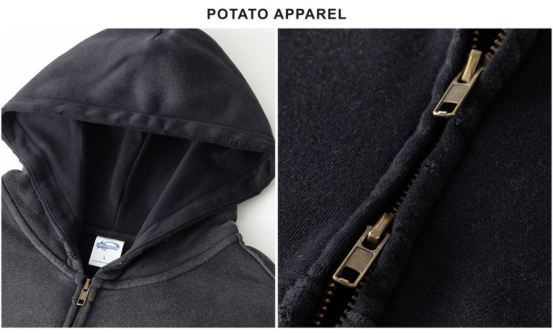 Fleece 360gsm Wash Distressed Zip-up Hoodie – detail 5