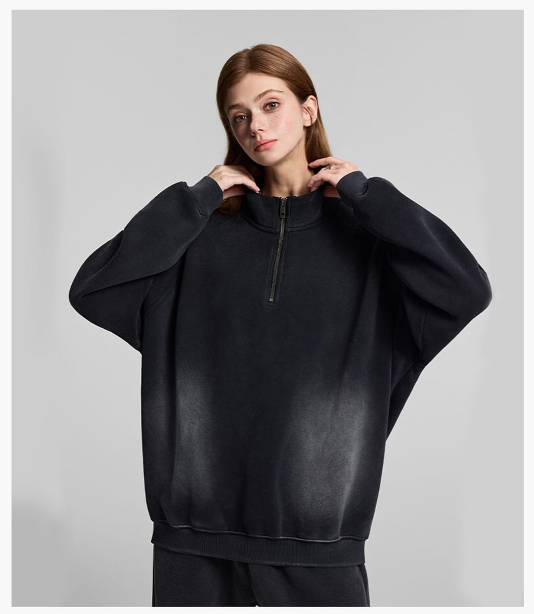 Fleece 365gsm Quater Zipper Spary Wash Sweatshirt – detail 10