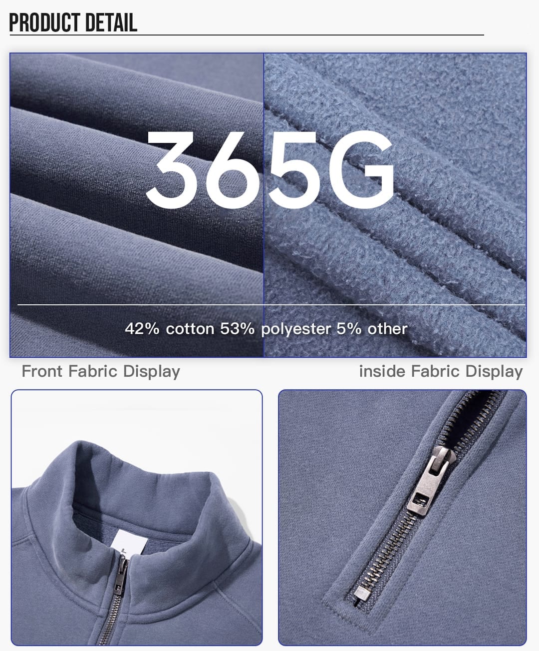 Fleece 365gsm Quater Zipper Spary Wash Sweatshirt – detail 5