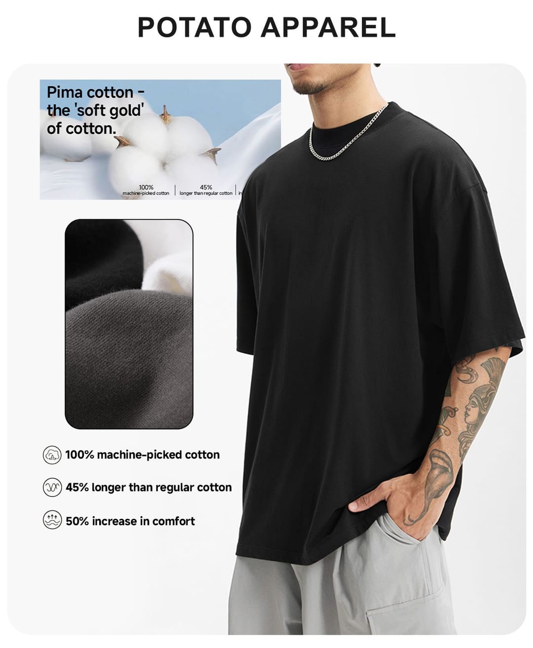 Golden Pima Cotton 145Gsm Oversized T-Shirt – detail 1