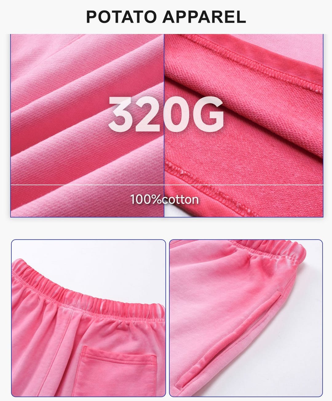 Heavy 320g 100% Cotton Terry Gradient Washed Shorts – detail 4