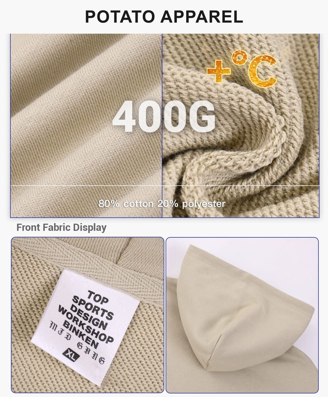 Heavy 400Gsm Terry Oversized Unisex Hoodie – detail 5