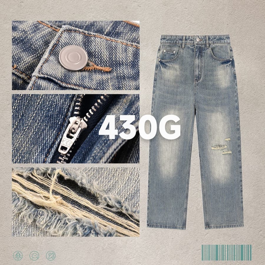 Heavy 430g Distressed Straight-Leg Jeans thumbnail 2