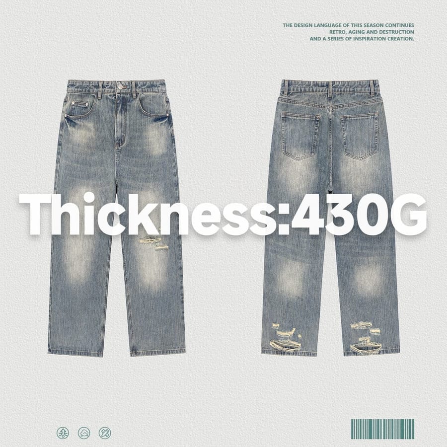 Heavy 430g Distressed Straight-Leg Jeans thumbnail 3