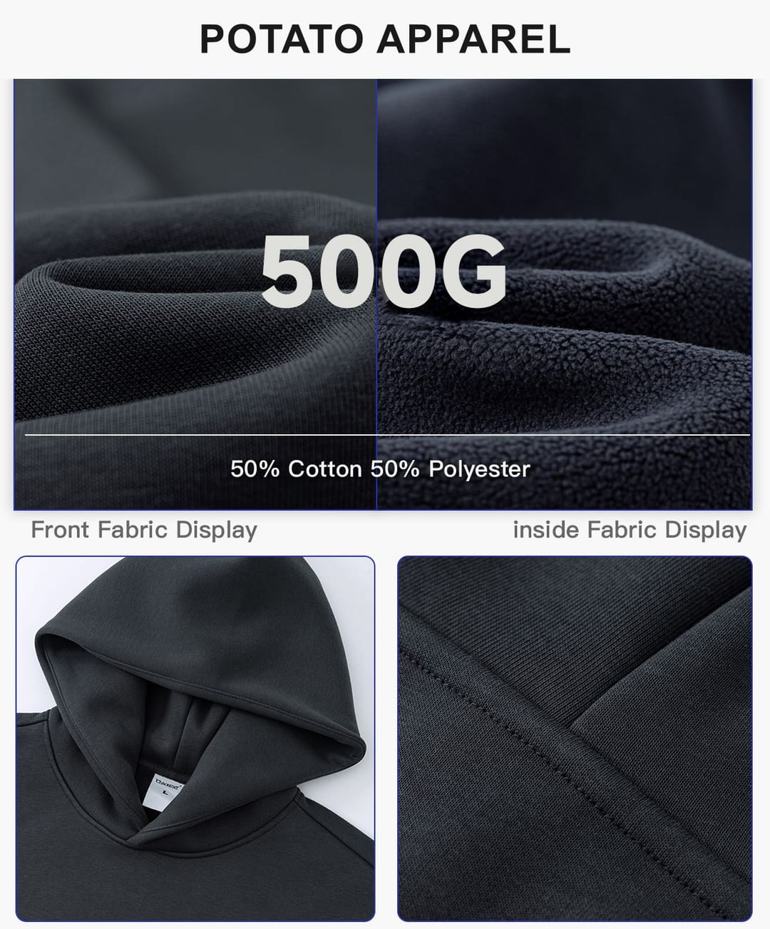 Heavy 500Gsm Polar Fleece Boxy Fit Hoodie – detail 5