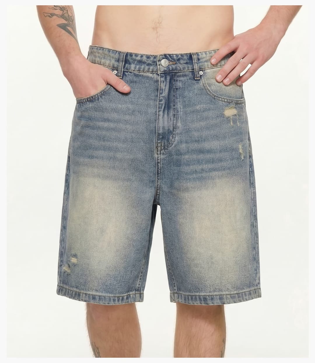 Heavy385g Distressed Wide-Leg Denim Shorts – detail 10