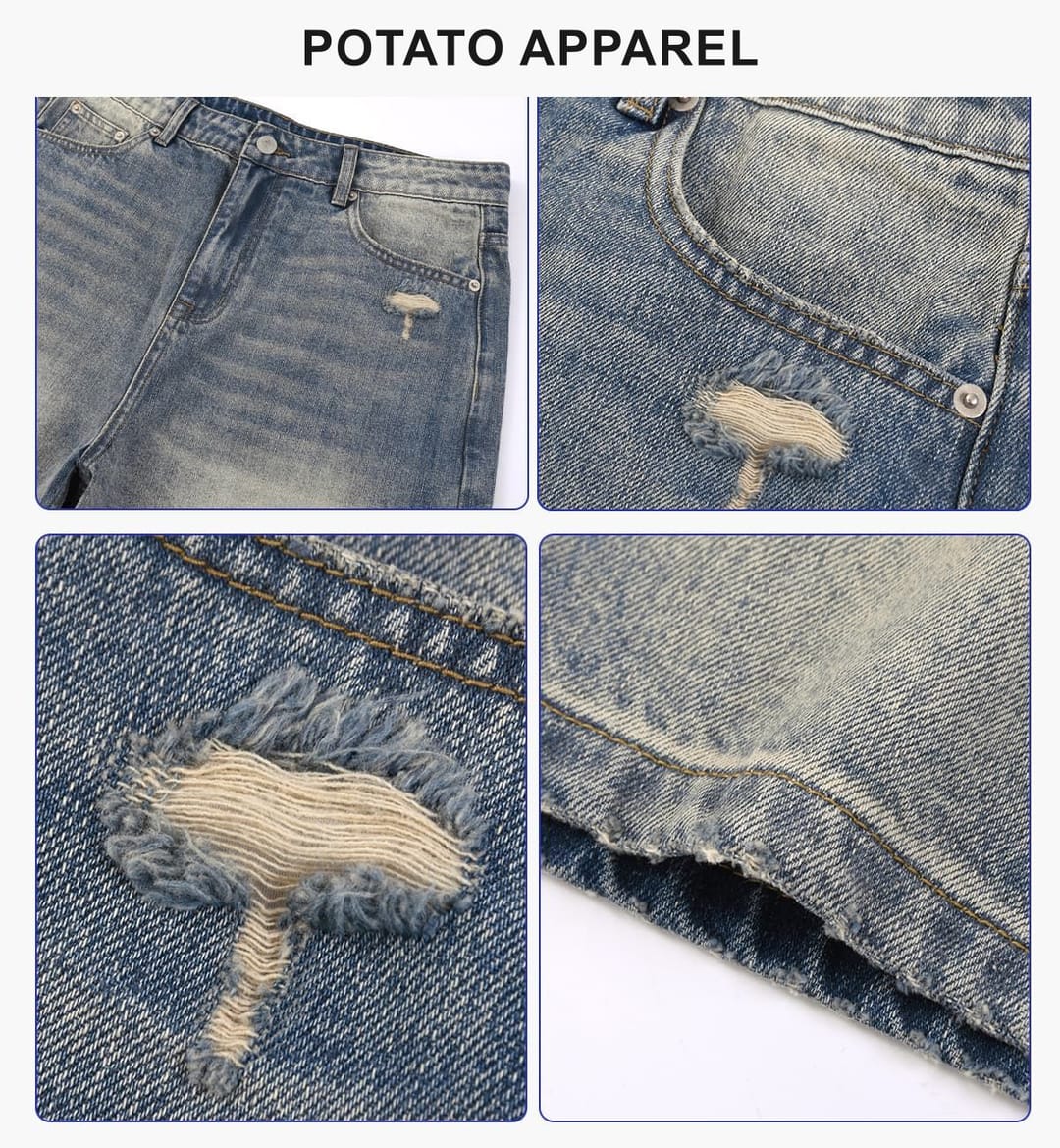 Heavy385g Distressed Wide-Leg Denim Shorts – detail 5