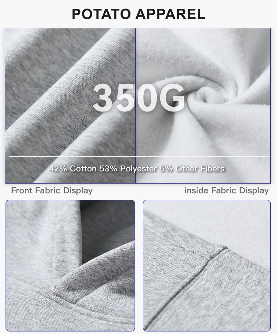 Oversized Heavy 350Gsm Fleece Basic Hoodie – detail 6