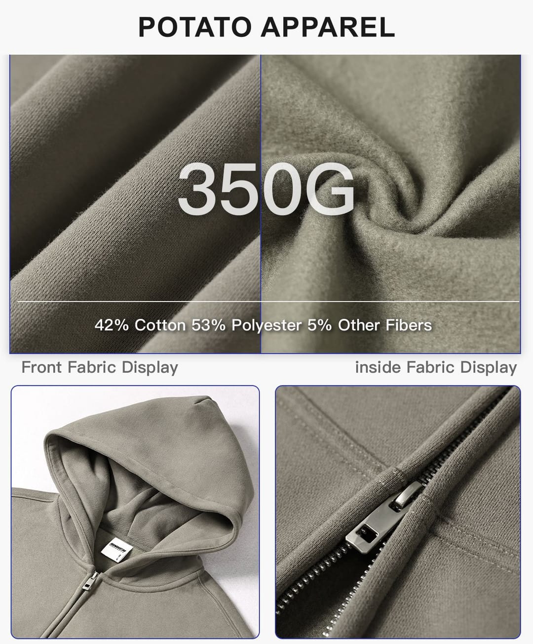 Oversized Heavy 350Gsm Fleece Zip Hoodie – detail 5