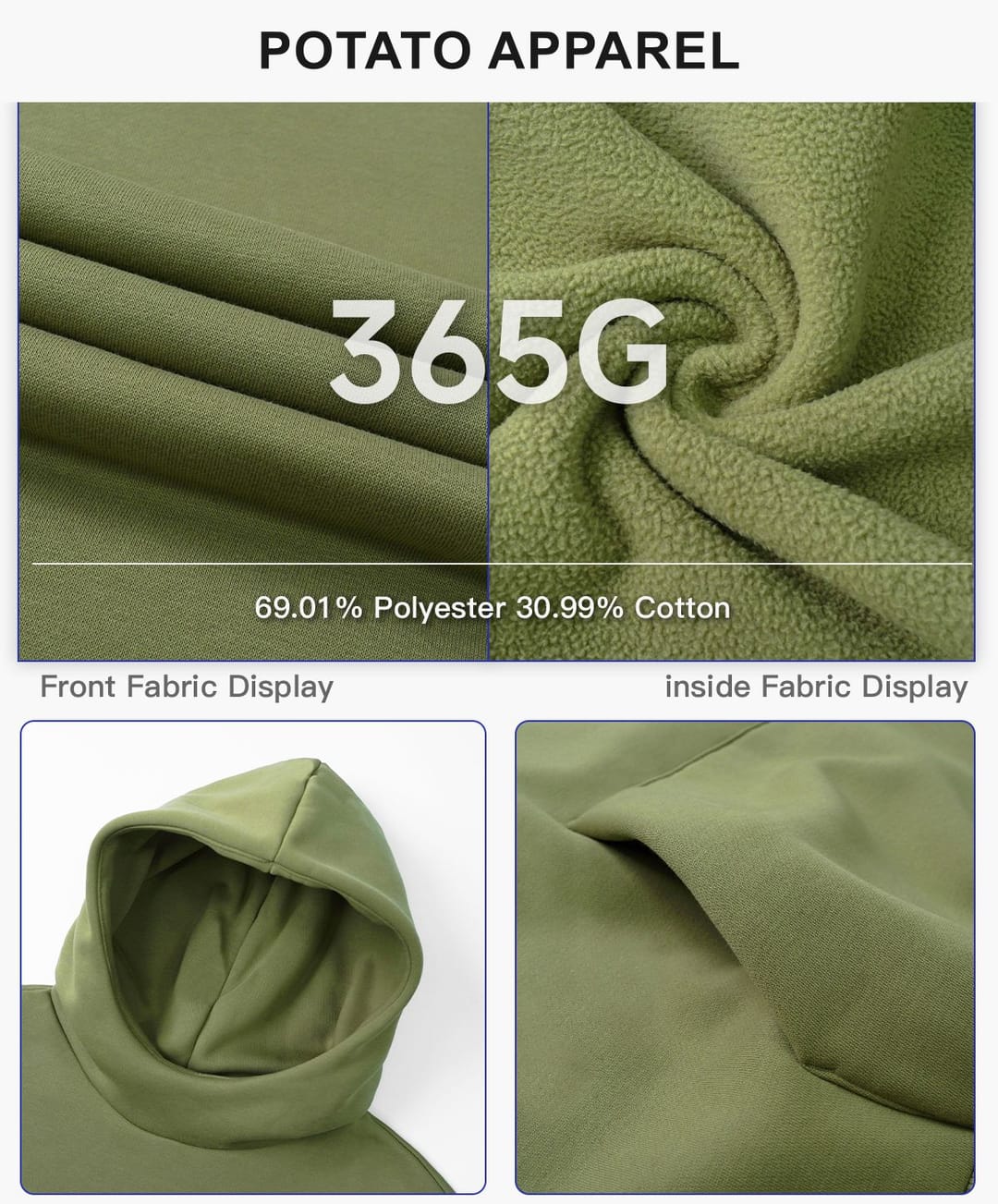 Oversized Polar Fleece 365gsm High-Neck Hoodie – detail 5