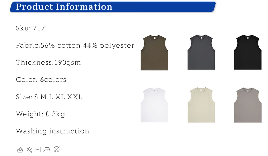 Quick Dry Cotton 190gsm Light Weight Sports Vest – detail 1
