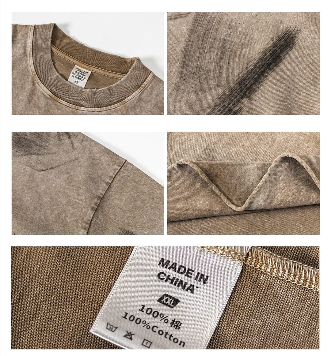 S1972 Cotton 310GSM Raw Hem Vintage Wash Distressed T-Shirt – detail 6