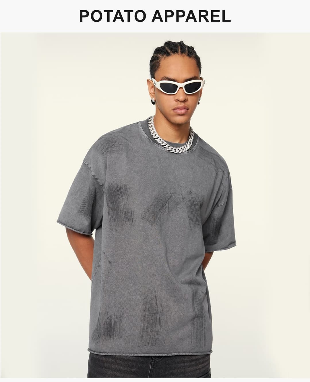 S1972 Cotton 310GSM Raw Hem Vintage Wash Distressed T-Shirt – detail 8