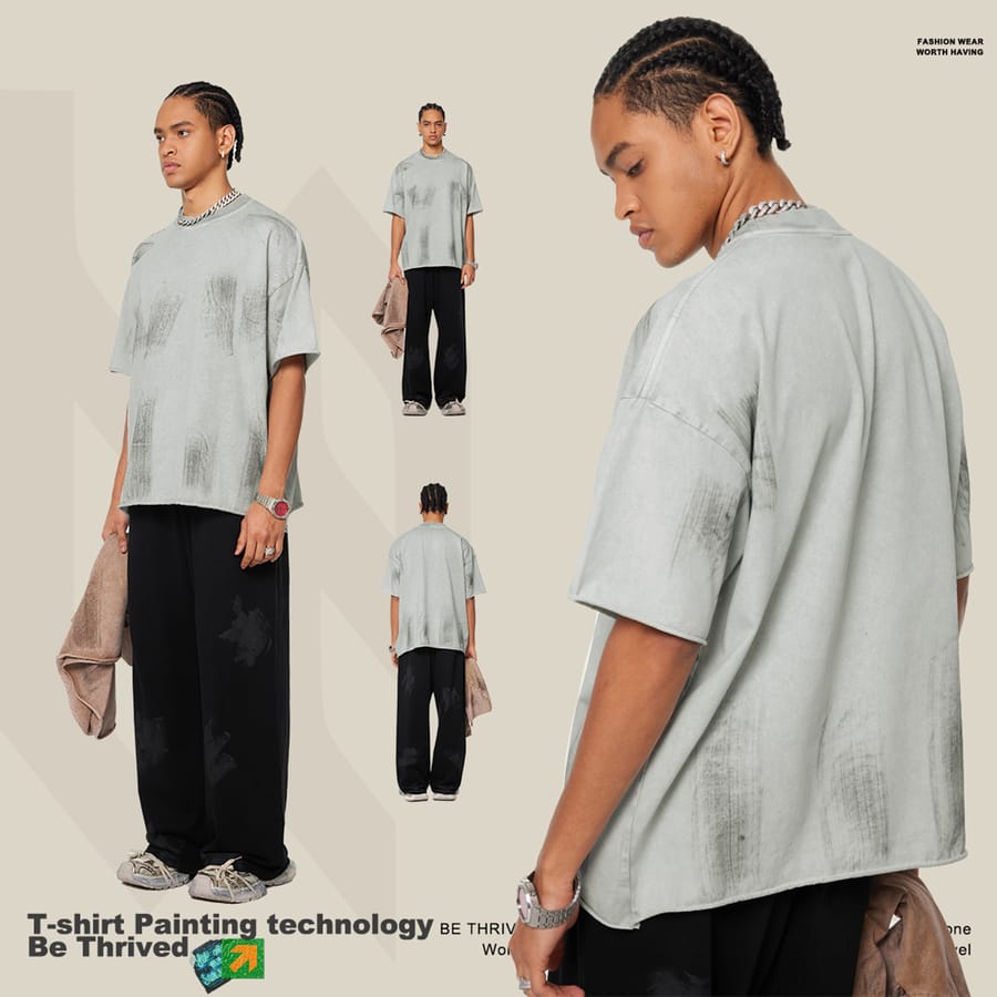 S1972 Cotton 310GSM Raw Hem Vintage Wash Distressed T-Shirt thumbnail 3