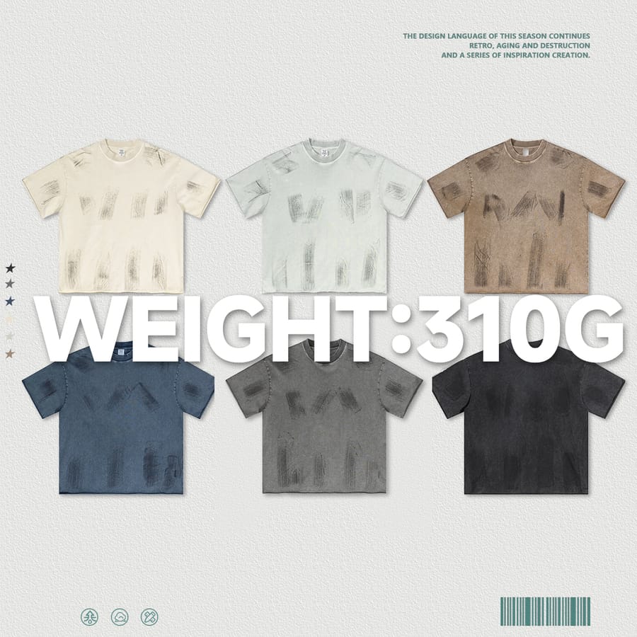 S1972 Cotton 310GSM Raw Hem Vintage Wash Distressed T-Shirt thumbnail 5