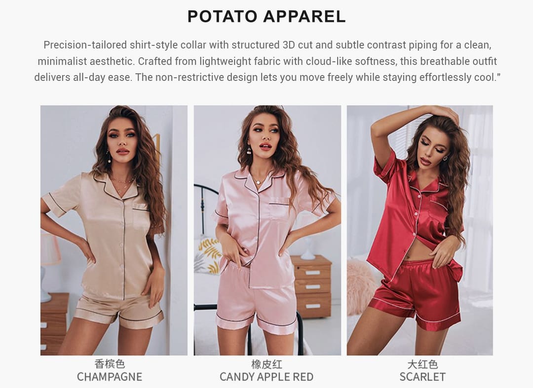 Silk Short Sleeve shorts Pajamas For Women – detail 3