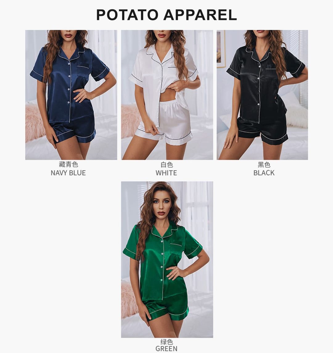 Silk Short Sleeve shorts Pajamas For Women – detail 4