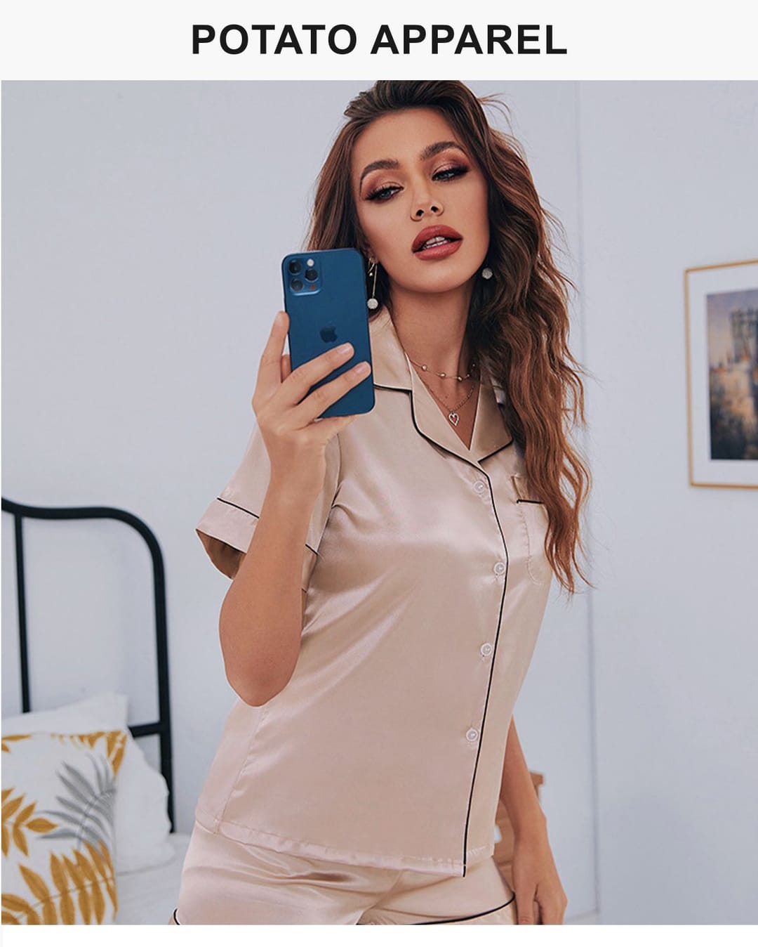 Silk Short Sleeve shorts Pajamas For Women – detail 6