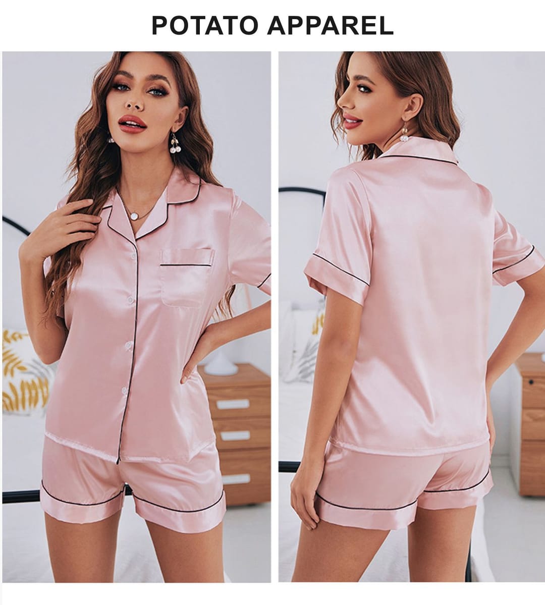 Silk Short Sleeve shorts Pajamas For Women – detail 7