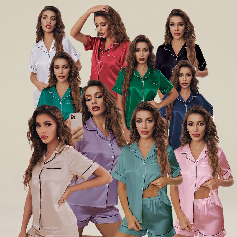 Silk Short Sleeve shorts Pajamas For Women