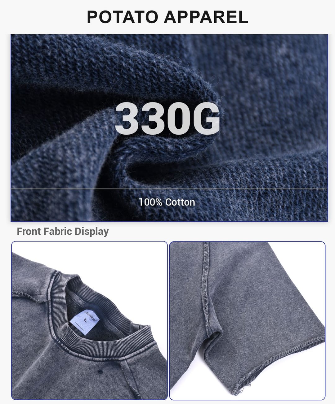 Terry 330GSM Acid Wash Distressed Raw Edge Reglan Sleeve T-Shirt – detail 5