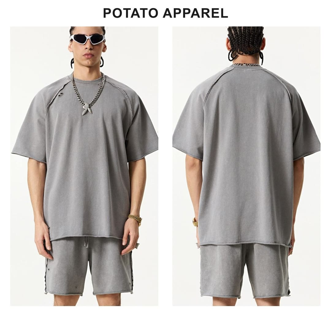 Terry 330GSM Oversized Distressed Reglan Sleeve T-Shirt – detail 10