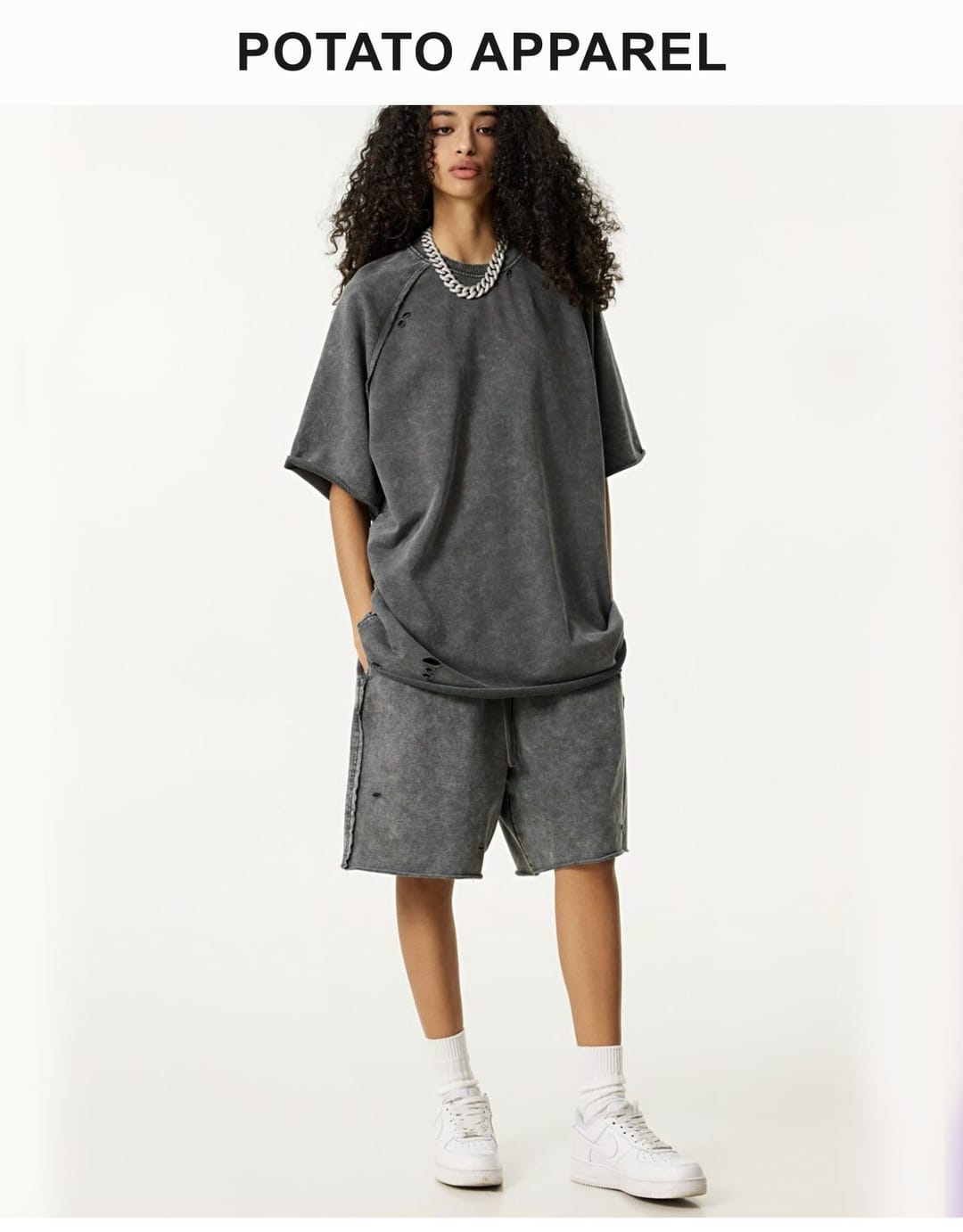 Terry 330GSM Oversized Distressed Reglan Sleeve T-Shirt – detail 13