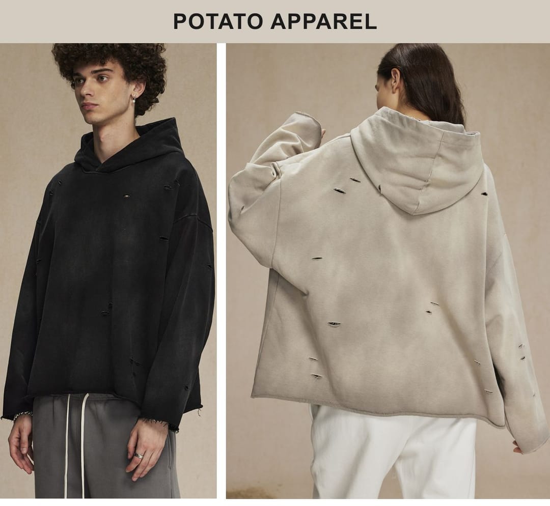 Terry 450Gsm Oversized Distressed Raw Edge Hoodie – detail 10