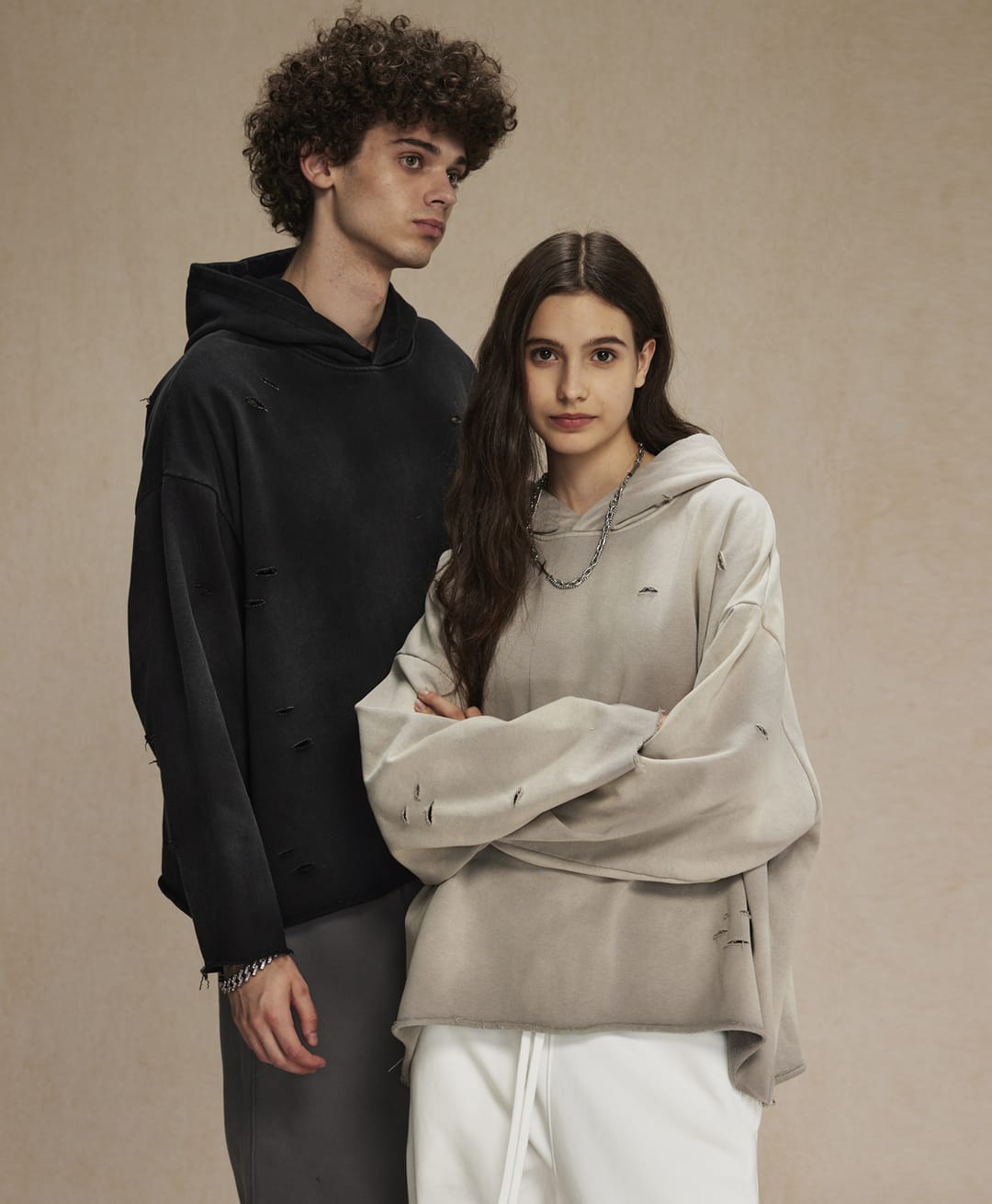 Terry 450Gsm Oversized Distressed Raw Edge Hoodie – detail 11
