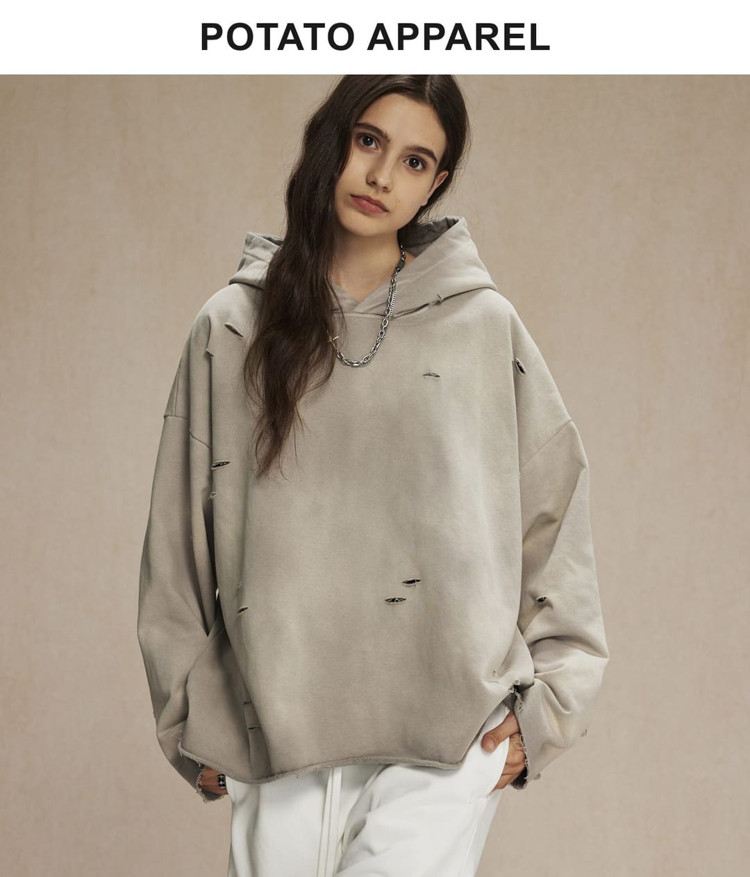 Terry 450Gsm Oversized Distressed Raw Edge Hoodie – detail 14