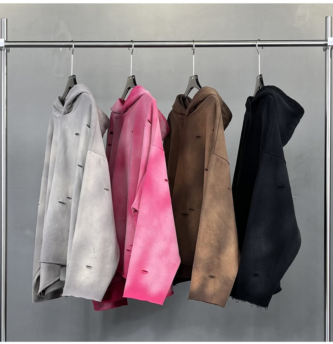 Terry 450Gsm Oversized Distressed Raw Edge Hoodie – detail 8