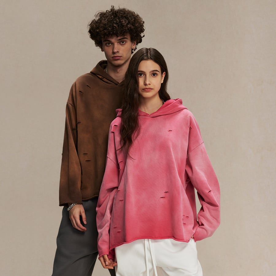 Terry 450Gsm Oversized Distressed Raw Edge Hoodie thumbnail 4