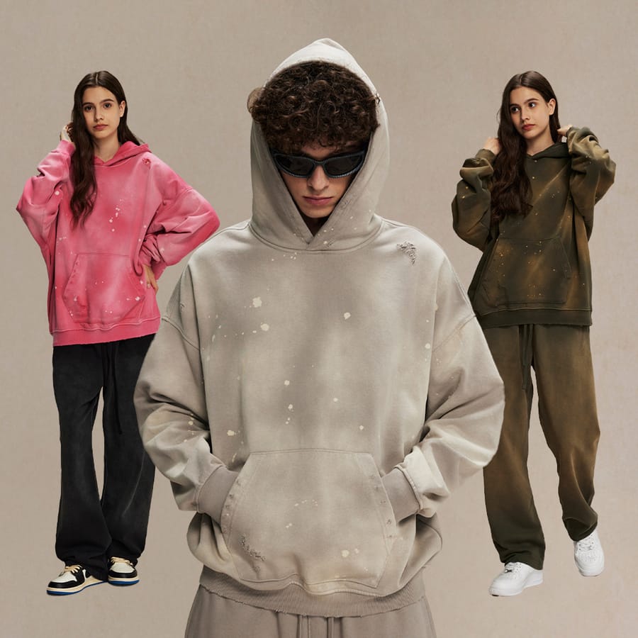 Terry 450Gsm Vintage distressed Ink Splash Hoodie thumbnail 3