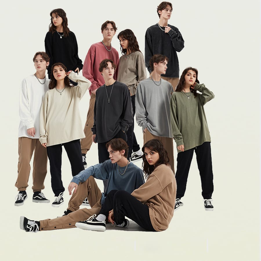Thick 310GSM Cotton Light Wash Long Sleeve T-Shirt