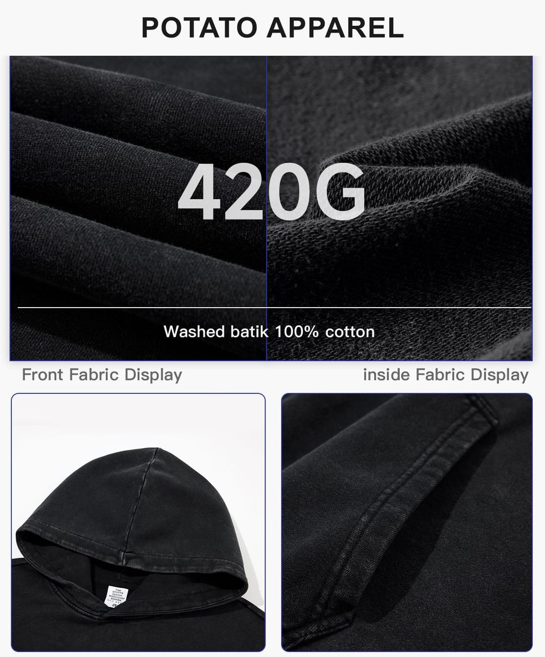 Thick 420Gsm Cotton Terry Acid Wash Hoodie – detail 5