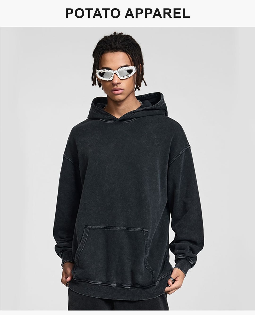 Thick 420Gsm Cotton Terry Acid Wash Hoodie – detail 8