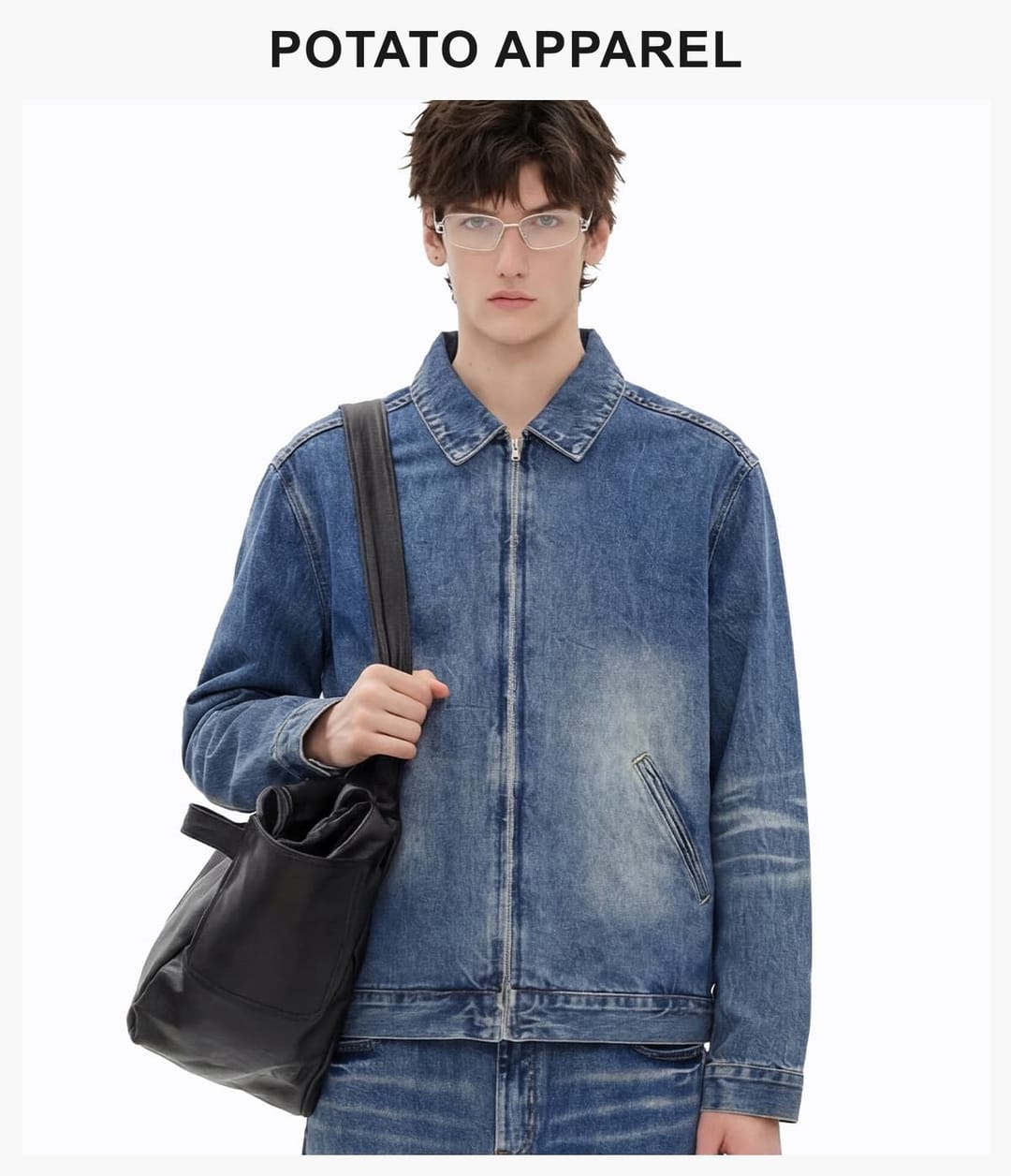 Vintage Lapel Collar 543g Zip-Up Denim Jacket – detail 10