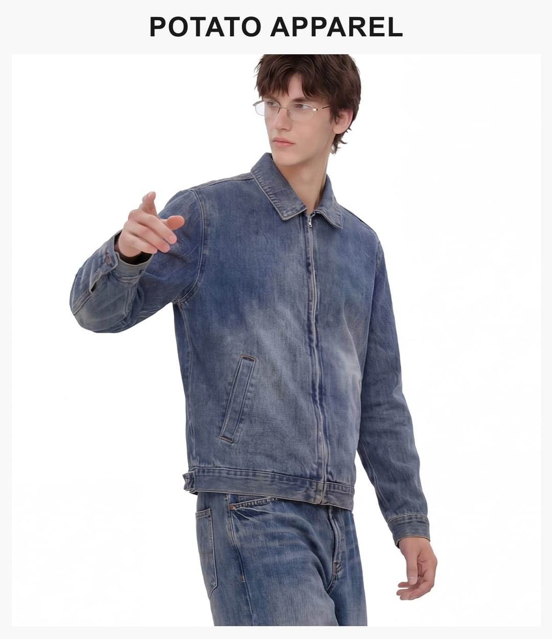 Vintage Lapel Collar 543g Zip-Up Denim Jacket – detail 11