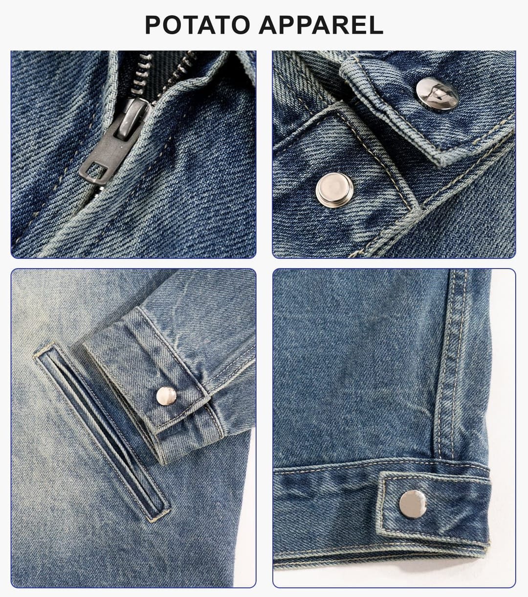 Vintage Lapel Collar 543g Zip-Up Denim Jacket – detail 6