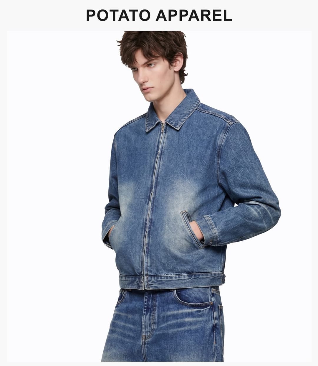Vintage Lapel Collar 543g Zip-Up Denim Jacket – detail 9