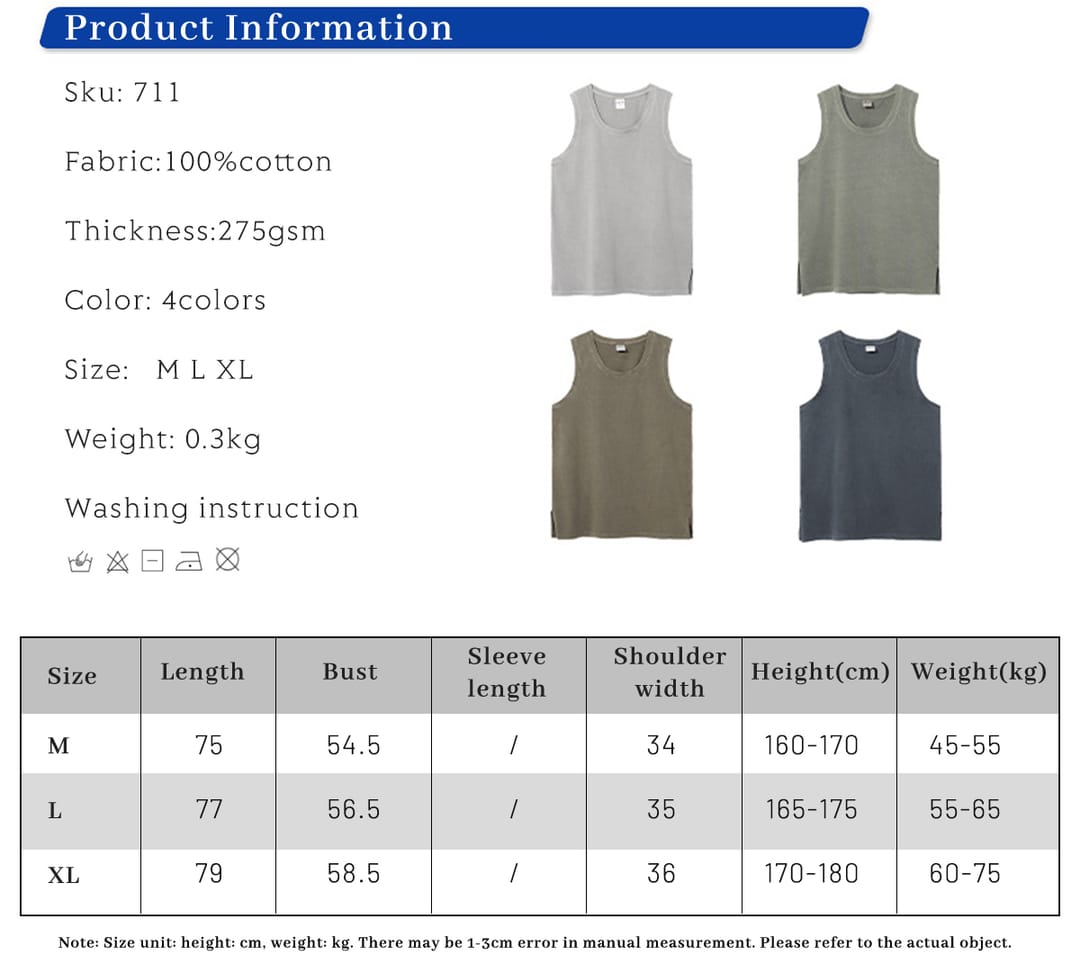 Vintage Washed 275gsm Summer Unisex Fashion Vest – detail 1